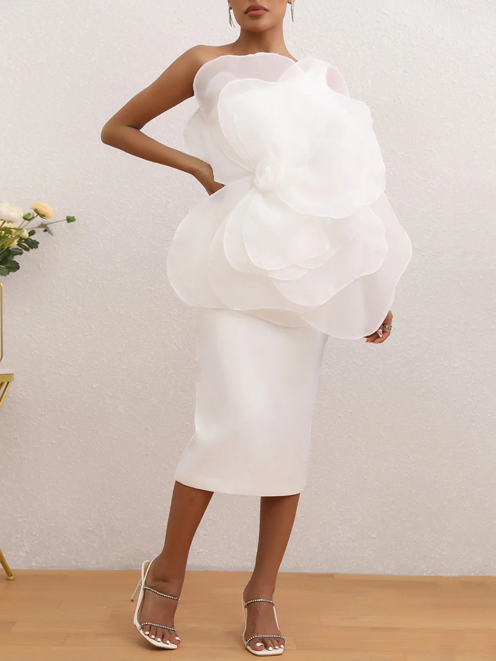 Long Evening Maxi Dress One Shoulder Hand 3D Floral Formal Dress