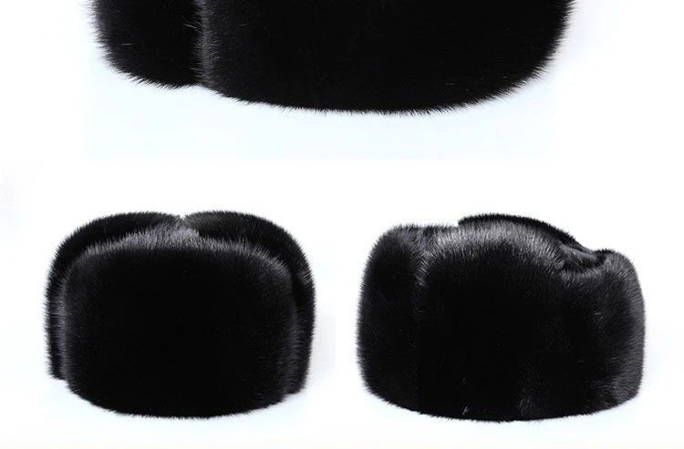 Winter Thickened Genuine Mink Fur Bomber Hat For Man Black/Brown Tag Elderly Ear Warm Chapeau Motorcycle Russian Style Mink Caps
