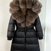 Long Winter Coat. Real Big Fox Fur Collar Belt Loose Puffer