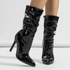 High-quality Pointed Toe Ladies Boots 11CM Stiletto Fashion Women Party Shoes Mid-Calf Boots Side Zipper Pleated High heels 42