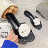 High End Luxury Flower Slippers Women Camellia Shoes Open Toe Slides Femme Outside&Home Pantuflas Sandals Ladies Flip Flops