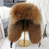 100% Real Silver Fox Fur Bomber Hat Raccoon Fur Real Leather