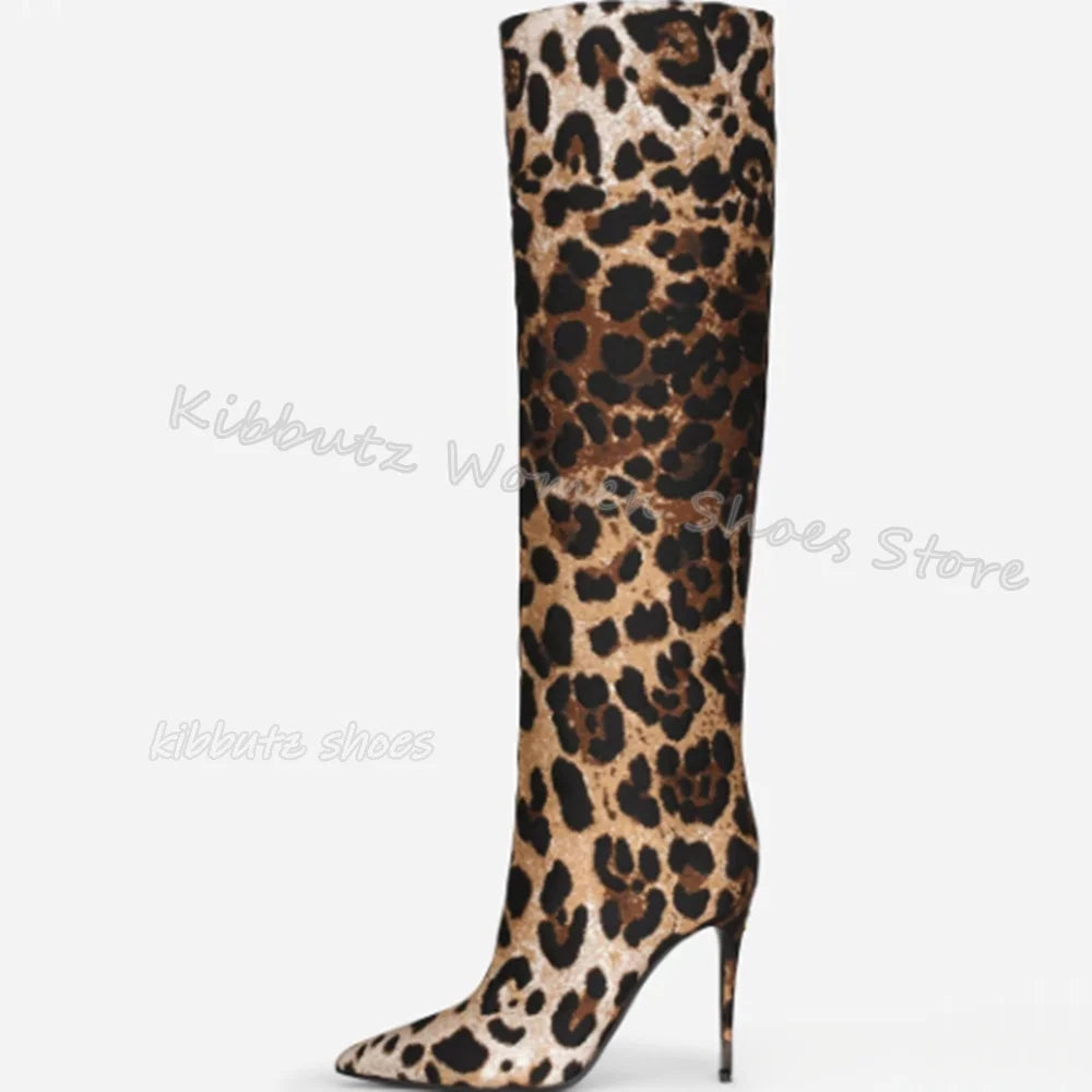 Zebra Print Knee High Boots Genuine Leather Mixed Color Slip-On Elegant Concise Fashion Women Shoes New Pointed Toe Thin Heels