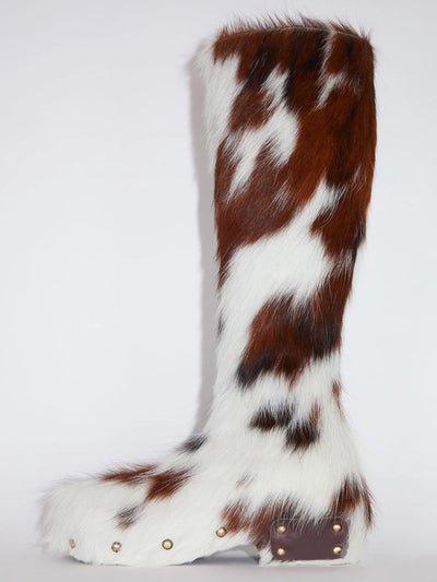 Womens Real calf hair Platform Knee High Boots for woman 2025 Winter Warm With Real Wool Inside