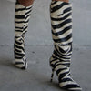 Zebra Print Knee High Boots Genuine Leather Mixed Color Slip-On Elegant Concise Fashion Women Shoes New Pointed Toe Thin Heels