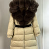 Long Winter Coat. Real Big Fox Fur Collar Belt Loose Puffer