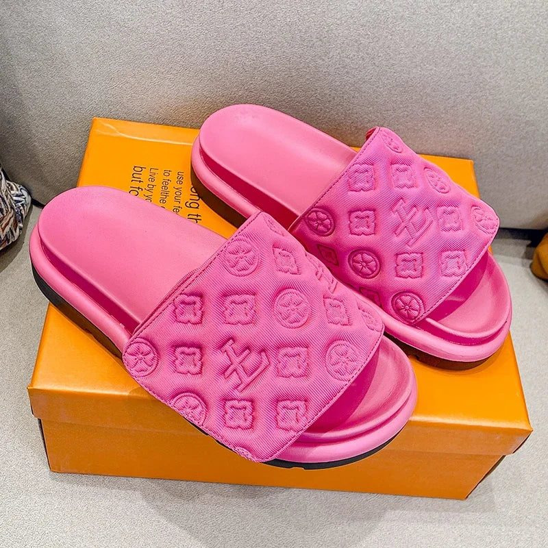 Ladies Magic Sticker Flat Slippers 2023 Summer New Designer  for Women Elegant Home Flat Slippers Outdoor Sandals and Slippers