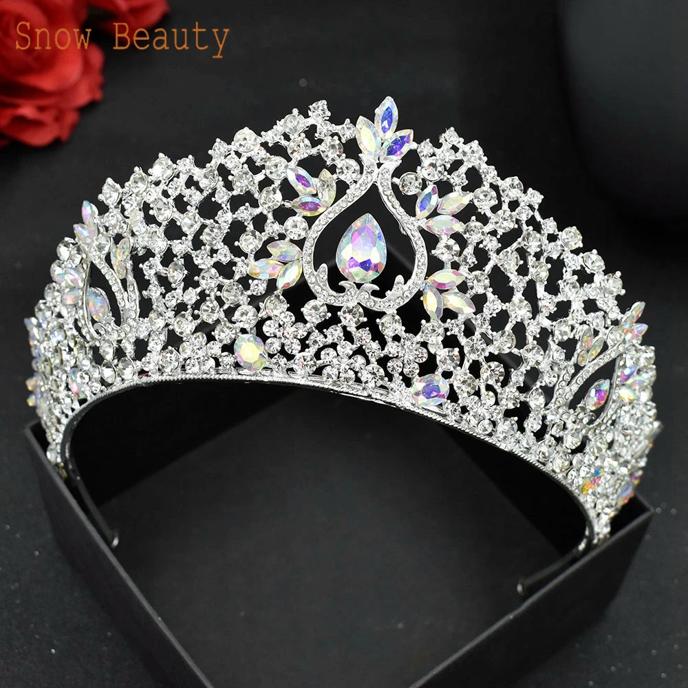 A121 Rhinestone Wedding Crowns Crystal Bridal Hair Accessories Zirconia Women Tiara Baroque Headband Bride Queen Diadem Headwear