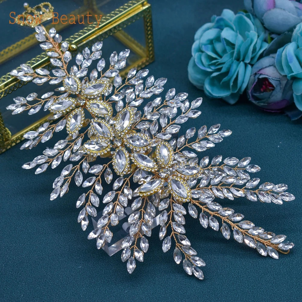 DZ012 Champagne Crystal Headband Tiara For Women Rhinestone Hairband Pageant Party Headdress Wedding Hair Accessories Jewelry