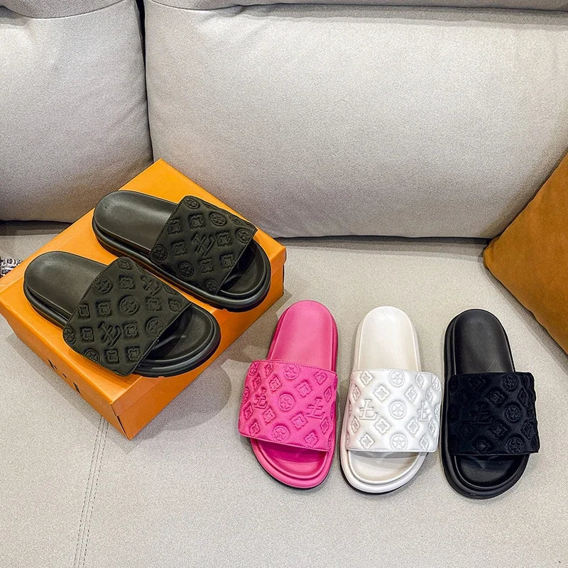 Ladies Magic Sticker Flat Slippers 2023 Summer New Designer  for Women Elegant Home Flat Slippers Outdoor Sandals and Slippers