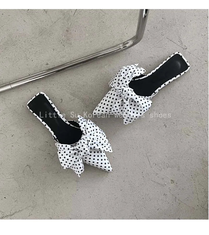 2024 Fashion Women Slippers Women Pointed Toe Bowtie Slippers Woman Slip-on Summer Ladies Shoes Sandals