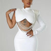 Waist and Back Exposed White Sexy Pearl Pendant Slim Dress
