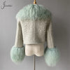 Jxwatcher Wool Coat for Women Real Mongolian Fur Collar Cuffs Winter Fashion Solid Color Tweed Cropped Jacket Fall New Arrival