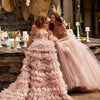 One-line Shoulder Wipe Chest Princess Studded Beaded Cake Skirt Pink Wedding Dress