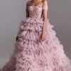 One-line Shoulder Wipe Chest Princess Studded Beaded Cake Skirt Pink Wedding Dress
