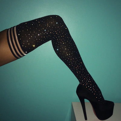 Rhinestone Striped Women's Stockings