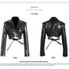 Lace-up Waist-controlled Chest-flattering Long Sleeve PU Leather Short Coat