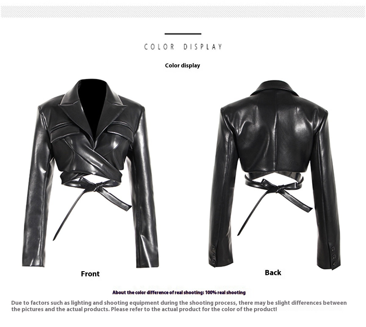 Lace-up Waist-controlled Chest-flattering Long Sleeve PU Leather Short Coat